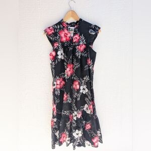 Vintage Hilo Hattie's Hawaiian Tropical Floral Ruffled  Dress Women's Size S